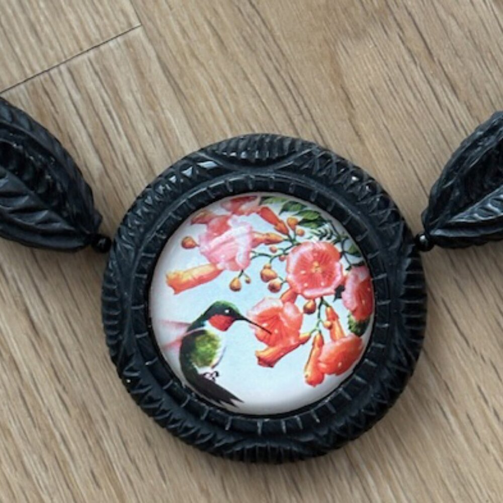Hotcakes Design Black Resin Statement Necklace – Hummingbird Centerpiece